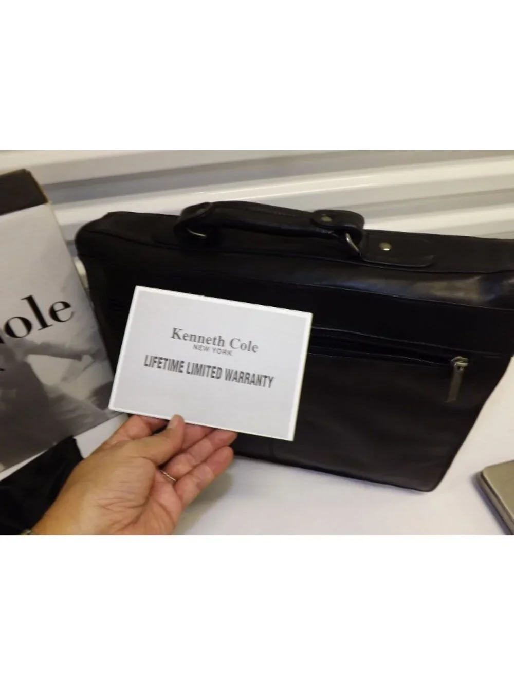 Kenneth Cole New York Black Gen Leather Laptop Briefcase W/ Dust Bag & Box New